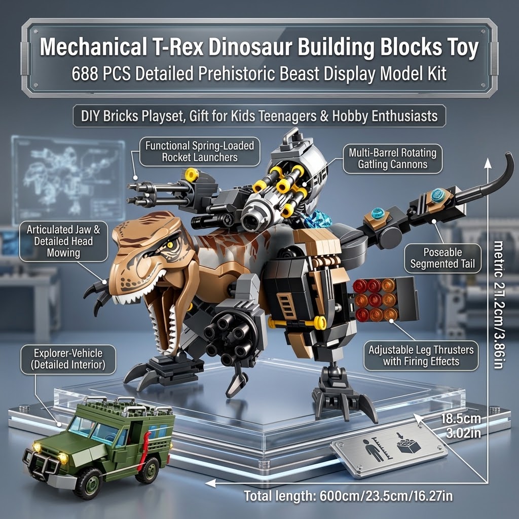 Model Kit Dinosaur - Set de 688 Piezas de Bloques